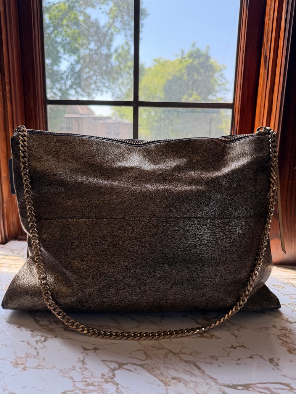 Coach Metallic Leather Large Highrise Shoulder Bag - Bronze / Gunmetal Pewter